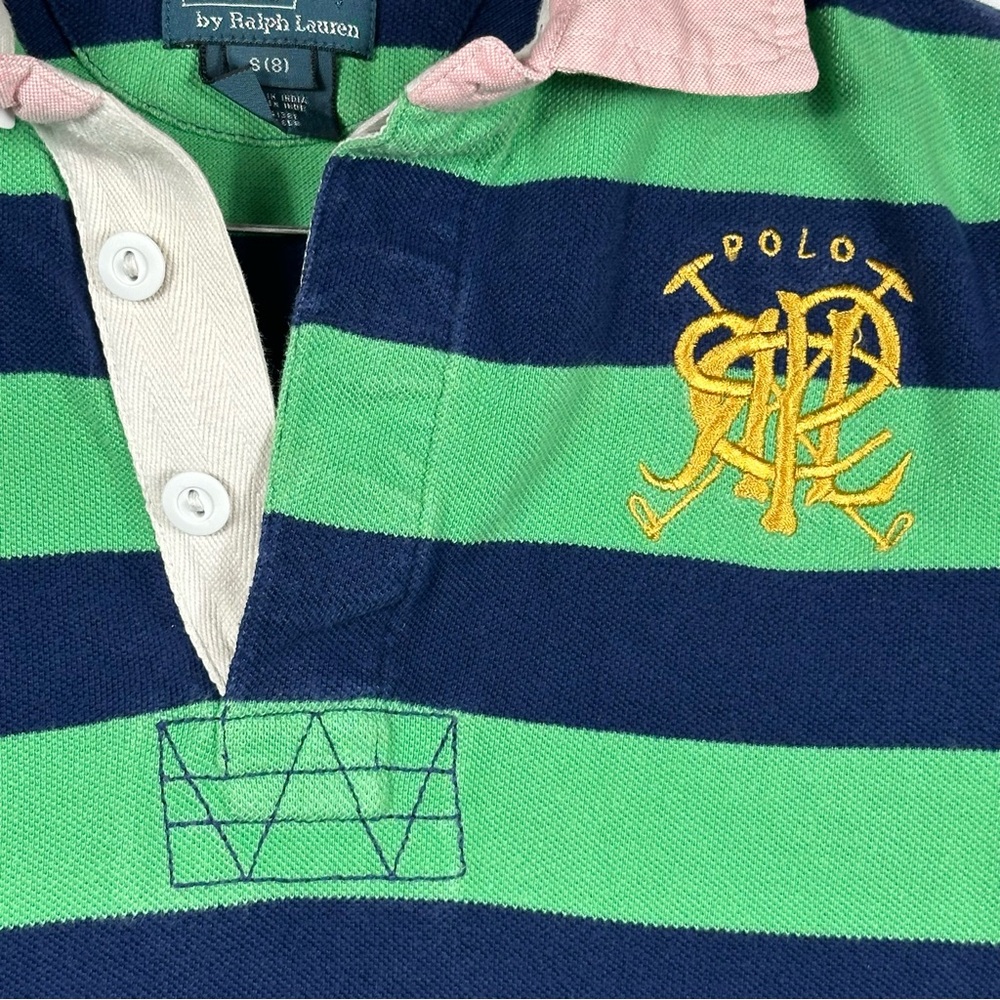 Ralph Lauren Kids Polo with Stripes and Bold Embroidered Logo Size Small 8 - Picture 2 of 4